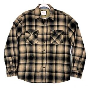 Wrangler Flannel Shirt Jacket Mens SZ S Brown Tan Plaid Fleece Lined Relaxed Fit